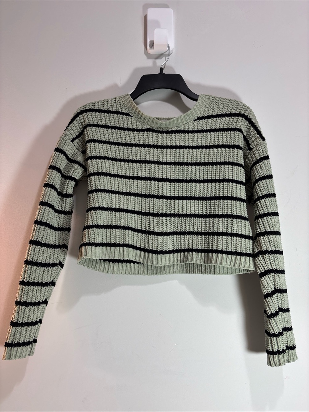 Belle du Jour Striped Mint Cropped Knit Sweater - Women. 1252